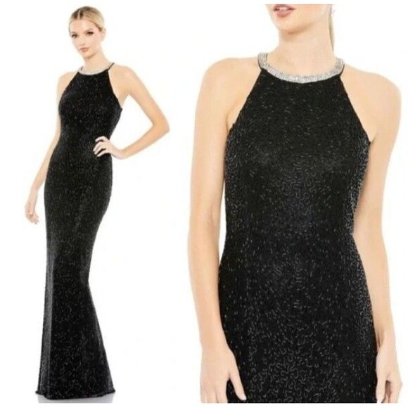 MAC DUGGAL 93742 BEADED HIGH NECK COLUMN BLACK GOWN sz 10 - Picture 4 of 4